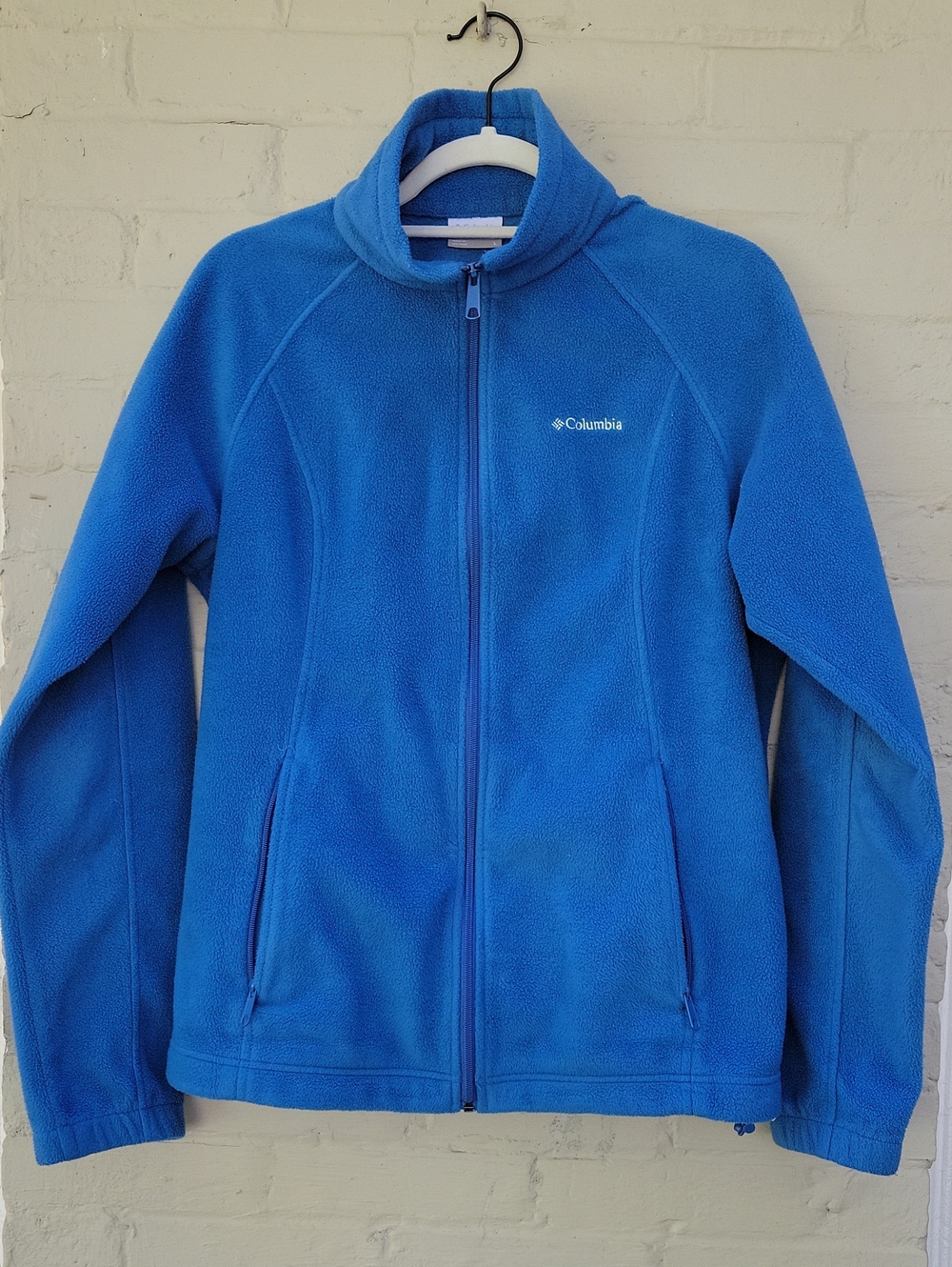 Columbia Womens Lg Blue Full-Zip Fleece Jacket Inside Pockets Drawstring Waist